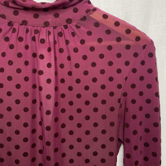 Pink Bee Honey Pot Bodysuit Mesh Stretch Velvet Polka Dot Womens M Burgundy - Picture 1 of 12